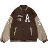 Foesce Letter Embroidery Woman Jacket Retro Street Stitching Coat Women Loose Casual Hit Color Baseball Uniform Women Jackets Clothes