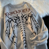 Foesce New Hip Hop Streetwear Knitted Sweater men Gothic Letter Bat Skeleton Print Pullover autumn Harajuku Cotton sweater women