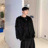 Dark and black personality tassel wool loose Pullover Sweater men's Korean fashion long hair velvet versatile bottom coat autumn