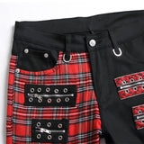 Foesce New Fashion Red Plaid Patchwork Punk Zipper Men Pencil Jeans Trousers Y2K Buckle Hip Hop Gothic Slim Denim Pants Pantaloni Uomo