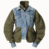 Loose Fit Green Denim Big Size Pleated Jacket New Lapel Long Sleeve Women Coat Fashion Tide Spring Autumn