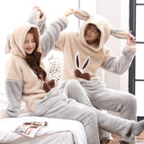 Foesce Adult Flannel Sleepwear Thicken Warm Couple Pajama Sets Long Sleeve Pyjamas Cartoon Cute Homewear Female Winter Home Suit