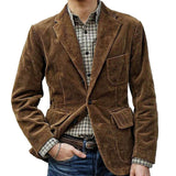 Foesce Men's Coat Corduroy Casual Suits With Shoulder Pads High-Quality Fashion Lapel Long-Sleeved Solid Color Jacket Winter Models