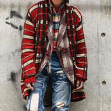 Foesce Plus Size Knitted Long Sleeve Men Casual Loose Cardigan Autumn Winter Open Front Plaid Printed Cardigan Sweater Outerwear