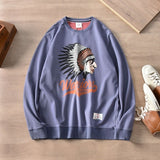 Autumn American Retro Terry Printed Hoodies Men's Pure Cotton Washed Old Pullover Knitted Long-sleeved O-neck Casual Sweatshirts