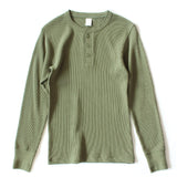 Foesce Heavy American Retro Khaki Sweater Shirt Waffle Cotton Henry Collar Long Sleeve T-shirt Men Cotton Slim Base Pullover Shirt