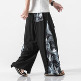 Cotton Linen Wide Leg Pants Mens Chinese Style Patchwork Vintage Man Leisure Trousers Summer Harem Pants Male Fashion Pants