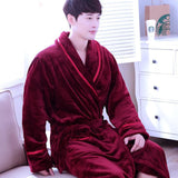 Flannel Dragon Crane Men Kimono Bathrobe Gown Casual Nightwear Winter Thick Warm Sleepwear Nightgown Plus Size Loose Homewear