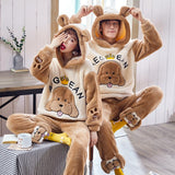 Foesce Adult Flannel Sleepwear Thicken Warm Couple Pajama Sets Long Sleeve Pyjamas Cartoon Cute Homewear Female Winter Home Suit