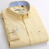 Men's Fashion Long Sleeve Solid Oxford Shirt Single Patch Pocket Simple Design Casual Standard-fit Button-down Collar Shirts