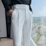 Foesce British Style Autumn New Solid Business Casual Suit Pants Men Clothing Simple All Match Formal Wear Office Trousers Straight
