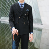 British Double Breasted Formal Dress Suit Men Black Smoking Homme Mariage Suit Fashion Groom Men Suit Slim Fit Business Tuxedos