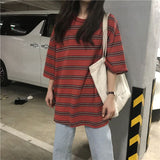 Summer New Short-sleeved T-shirt Men Women Top Oversized Hedging Harajuku Unique Striped Mid-length Tees Hip Hop Cool Wear
