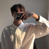 Foesce Four Seasons Korean Men's Loose Retro Chiffon Fabric Bow Tie Shirt Men's Long Sleeve Nice Clothes Shirts White/black Color Coats
