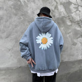 Foesce Mens Hoodies Autumn Winter Floral Print Fleece Hooded Sweatshirts Men Harajuku Thicken Warm Coats Plus Size Pullovers