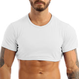 Summer Men's Super Short T-shirt Gym Coat Sport Bottom Solid Color Basic Pullover Crop Tops T-Shirt Blouses Sexy Stage Costume