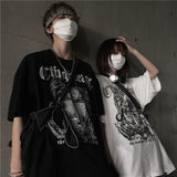 Summer Korean short-sleeved T-shirt men women trend dark love couple loose large size tees all-match high street gothic shirts