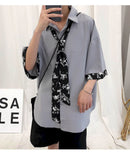 Foesce Short-sleeved Shirt Men Bouse Women White Japanese Summer Short Sleeve Student Korean Loose Fairy Tie Shirts Retro Clothes