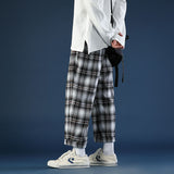 Spring Summer Thin Plaid Pants Men Fashion Retro Casual Pants Mens Streetwear Wild Loose Drawstring Straight Trousers Men M-3XL