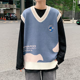 Foesce Printed Sweater Vests Men Students Couple Trendy Knitwear Loose Comfort New-arrival Daily Casual Embroidery Jumpers Ulzzang Chic