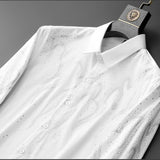 Foesce Rhinestones Shirts for Men Solid Color Long Sleeve Casual Shirt Slim Social Party Tuxedo Business Formal Dress Shirts