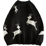 Men Sweater Oversize Autumn Winter Couples Loose Casual Cartoon Deer New Year Sweater Pullover Japanese Vintage Daily Knitted