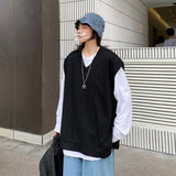 Vest bottom shirt two-piece large size women's v-neck vest + Korean loose spring autumn long-sleeved tops unisex hip hop street