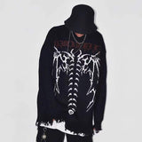Foesce New Hip Hop Streetwear Knitted Sweater men Gothic Letter Bat Skeleton Print Pullover autumn Harajuku Cotton sweater women