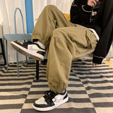 Cotton Casual Pants Men Fashion Retro Pocket Cargo Pants Men Streetwear Loose Hip-hop Straight Pants Mens Overalls Trousers