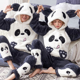 Foesce Adult Flannel Sleepwear Thicken Warm Couple Pajama Sets Long Sleeve Pyjamas Cartoon Cute Homewear Female Winter Home Suit