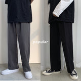Foesce  Men's Fashion High Quality Wide Leg Straight Pants Black/grey Color Office Trousers Social Blazer Formal Suits Pants M-2XL