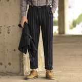 Men's Trousers Pants Retro Autumn Striped Tweed Casual Pant Trousers Wear Gentleman Trousers Suit Male Man Pants Plus Size