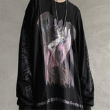 Gothic Cat T Shirt Streetwear Punk Tshirt Harajuku Summer Tops Spring Long Sleeve Couple Cool Ulzzang Loose Japan T-Shirt Male
