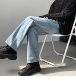 Foesce Korean Men's Baggy Homme Casual Pants Classic Cargo Pocket Blue/black Color Jeans Biker Denim Oversized Trousers M-2XL