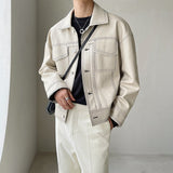 Black Beige Leather Jacket Men Fashion Casual Oversized Motorcycle Jackets Mens Streetwear Loose Hip-hop Bomber Jacket Men