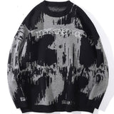 Sweater Men Building Punk Letter Knitted Pullover Couple Casual Loose Retro Fashion Diablo High Street Style Streetwear