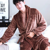 Flannel Dragon Crane Men Kimono Bathrobe Gown Casual Nightwear Winter Thick Warm Sleepwear Nightgown Plus Size Loose Homewear