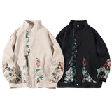 Spring Flower Embroidery Jacket Men Oversize Baggy Coats Fashion Harajuku Street Zip Up Windbreaker Clothing Tops Male Plus Size