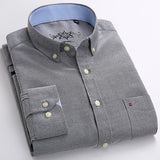 Men's Fashion Long Sleeve Solid Oxford Shirt Single Patch Pocket Simple Design Casual Standard-fit Button-down Collar Shirts