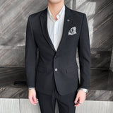 Foesce Blazers Jacket Pants 2 Pcs Set  Fashion New Men's Casual Boutique Business Wedding and Groom Suits Coat Trousers