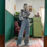 French new embroidery wild high waist y2k retro street skateboard hip hop loose pants long women mopping wide leg pants tide ins