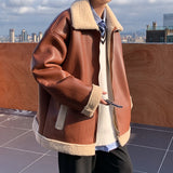 Winter Thick Leather Jacket Men Warm Fashion Retro Lamb Wool Jacket Men Streetwear Korean Loose Short Coat Mens Outwear Jackets