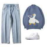 Harajuku Knitted Sweater Men Women Cartoon Goose Pattern Sweater Pullover Hip Hop Streetwear Loose Spring Autumn Sweater