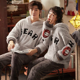 Foesce Adult Flannel Sleepwear Thicken Warm Couple Pajama Sets Long Sleeve Pyjamas Cartoon Cute Homewear Female Winter Home Suit