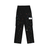 Harajuku Painted Streetwear Cargo Pants Mens Drawstring Wide Leg Casual Pocket Trousers High Street Drawstring Loose Track Pants