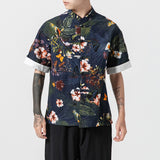 Men Chinese Style Hanfu T-shirt Japanese Harajuku Print Shirt Tops Korean Streetwear Casual Blouse Kung Fu Tang Suit Coat Shorts