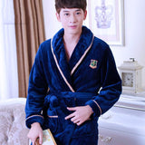 Flannel Dragon Crane Men Kimono Bathrobe Gown Casual Nightwear Winter Thick Warm Sleepwear Nightgown Plus Size Loose Homewear