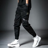 Men's Side Pockets Cargo Harem Pants Ribbons Black Hip Hop Casual Male Joggers Trousers Fashion Casual Streetwear Pants