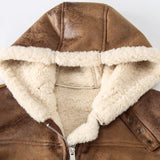 Men's Winter PU Leather Fur Vest Casual Hooded Warm Jacket Lambswool Waistcoat Jackets Sleeveless Zipper Solid Color