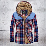 Winter Jacket Men Fleece Warm Jacket Shirts Coat Pure Cotton Plaid Hooded Jackets Coats Single Breasted chaquetas hombre M-XXXL